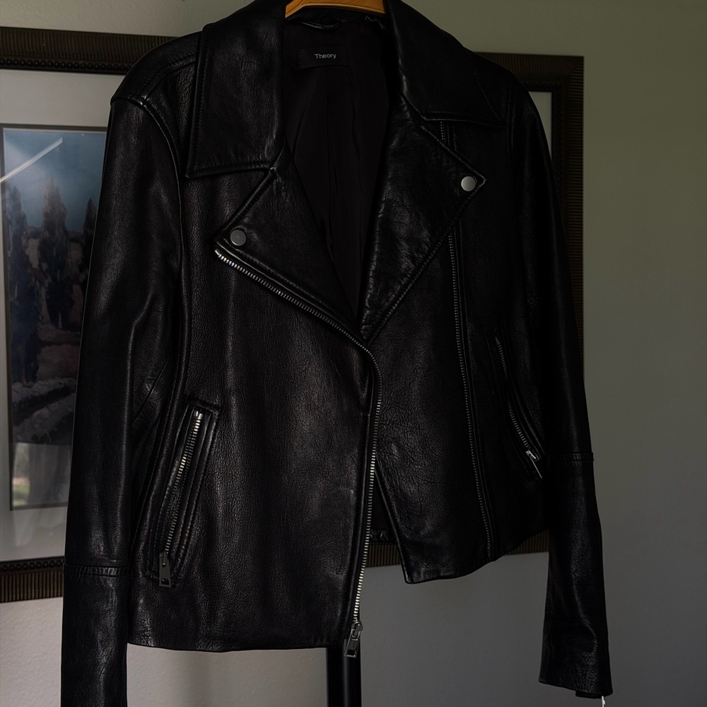 Theory Classic Black Leather Biker Jacket
